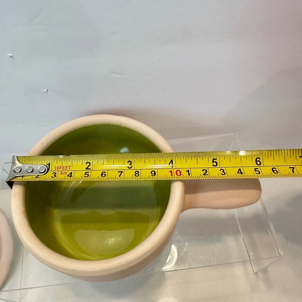 Vintage Solana‎ Ware Bergstrom & French Terracotta Lidded Soup Bowls Green Set 2